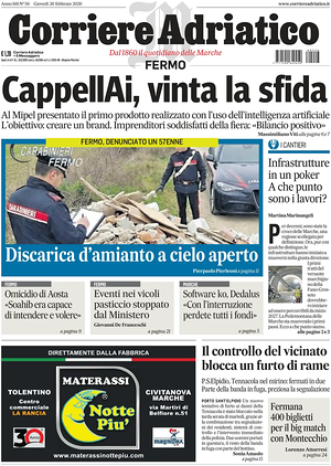 Prima pagina Corriere Adriatico (Fermo) di oggi - Quotidiano regionale