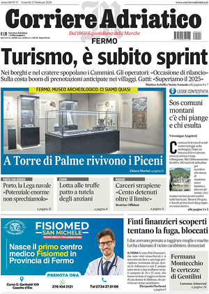 Prima pagina Corriere Adriatico (Fermo) di oggi - Quotidiano regionale