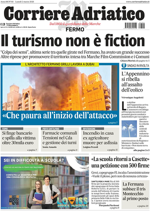 Prima pagina Corriere Adriatico (Fermo) di oggi - Quotidiano regionale