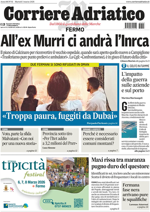 Prima pagina Corriere Adriatico (Fermo) di oggi - Quotidiano regionale
