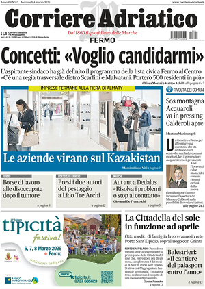 Prima pagina Corriere Adriatico (Fermo) di oggi - Quotidiano regionale