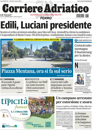 Prima pagina Corriere Adriatico (Fermo) di oggi - Quotidiano regionale