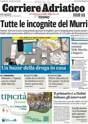 Prima pagina Corriere Adriatico (Fermo) di oggi - Quotidiano regionale