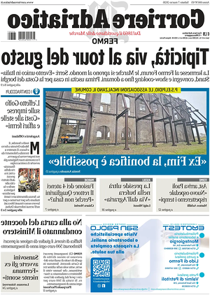 Prima pagina Corriere Adriatico (Fermo) di oggi - Quotidiano regionale