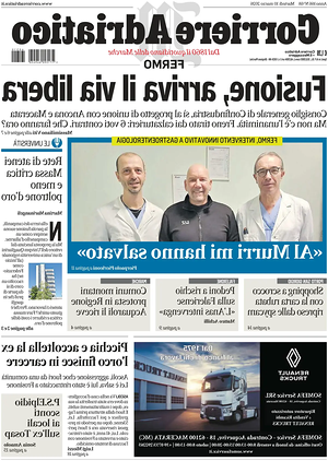 Prima pagina Corriere Adriatico (Fermo) di oggi - Quotidiano regionale