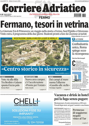 Prima pagina Corriere Adriatico (Fermo) di oggi - Quotidiano regionale