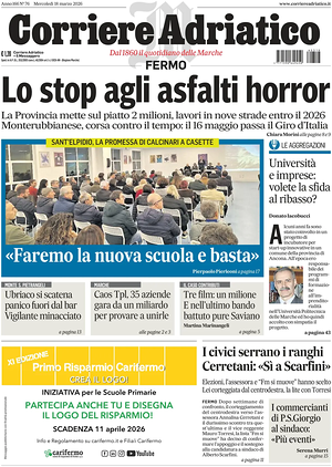 Prima pagina Corriere Adriatico (Fermo) di oggi - Quotidiano regionale
