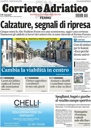 Prima pagina Corriere Adriatico (Fermo) di oggi - Quotidiano regionale