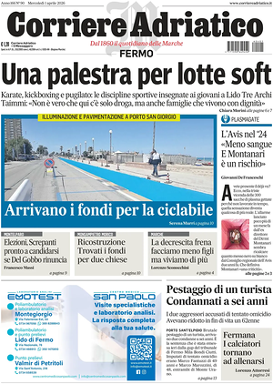 Prima pagina Corriere Adriatico (Fermo) di oggi - Quotidiano regionale