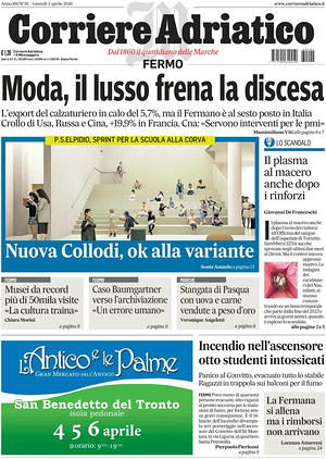 Prima pagina Corriere Adriatico (Fermo) di oggi - Quotidiano regionale