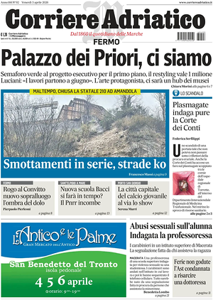 Prima pagina Corriere Adriatico (Fermo) di oggi - Quotidiano regionale