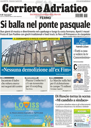 Prima pagina Corriere Adriatico (Fermo) di oggi - Quotidiano regionale
