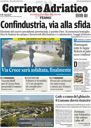 Prima pagina Corriere Adriatico (Fermo) di oggi - Quotidiano regionale