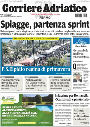 Prima pagina Corriere Adriatico (Fermo) di oggi - Quotidiano regionale