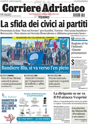 Prima pagina Corriere Adriatico (Fermo) di oggi - Quotidiano regionale
