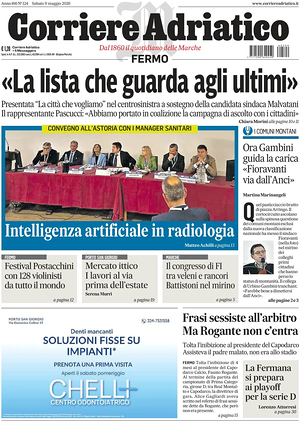 Prima pagina Corriere Adriatico (Fermo) di oggi - Quotidiano regionale