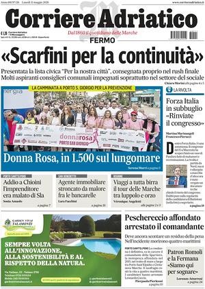 Prima pagina Corriere Adriatico (Fermo) di oggi - Quotidiano regionale