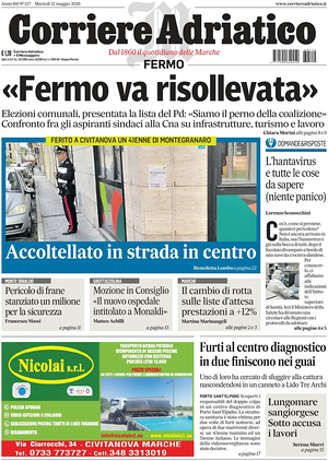 Prima pagina Corriere Adriatico (Fermo) di oggi - Quotidiano regionale