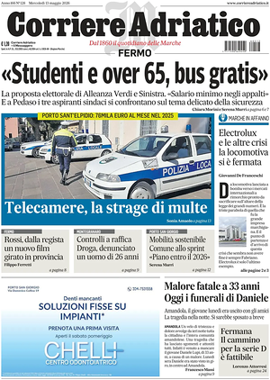 Prima pagina Corriere Adriatico (Fermo) di oggi - Quotidiano regionale