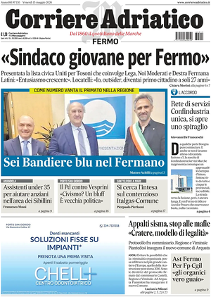 Prima pagina Corriere Adriatico (Fermo) di oggi - Quotidiano regionale