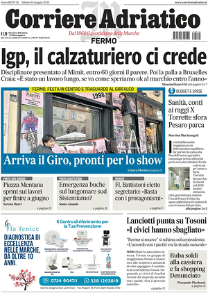 Prima pagina Corriere Adriatico (Fermo) di oggi - Quotidiano regionale