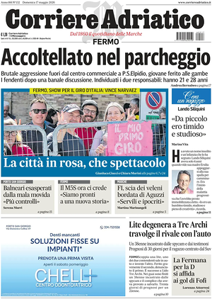 Prima pagina Corriere Adriatico (Fermo) di oggi - Quotidiano regionale