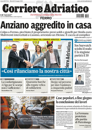 Prima pagina Corriere Adriatico (Fermo) di oggi - Quotidiano regionale