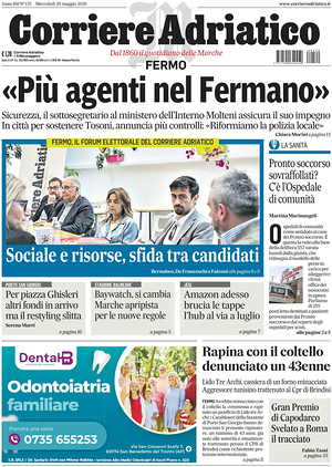 Prima pagina Corriere Adriatico (Fermo) di oggi - Quotidiano regionale