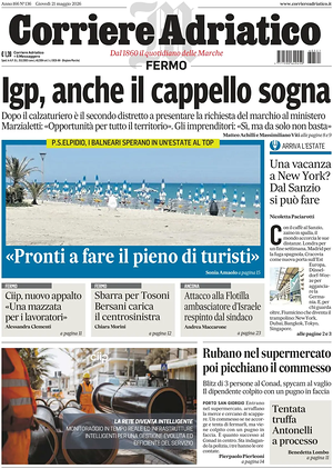 Prima pagina Corriere Adriatico (Fermo) di oggi - Quotidiano regionale