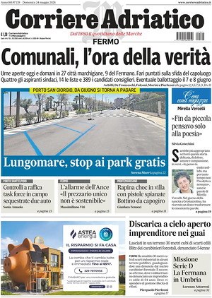 Prima pagina Corriere Adriatico (Fermo) di oggi - Quotidiano regionale