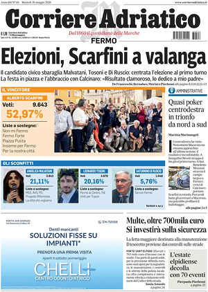 Prima pagina Corriere Adriatico (Fermo) di oggi - Quotidiano regionale