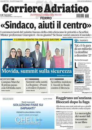 Prima pagina Corriere Adriatico (Fermo) di oggi - Quotidiano regionale
