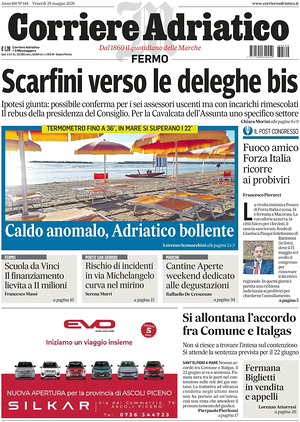 Prima pagina Corriere Adriatico (Fermo) di oggi - Quotidiano regionale
