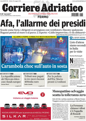 Prima pagina Corriere Adriatico (Fermo) di oggi - Quotidiano regionale