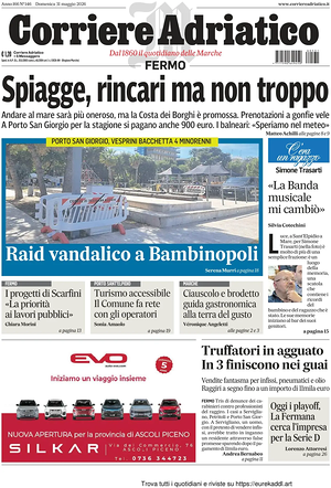 Prima pagina Corriere Adriatico (Fermo) di oggi - Quotidiano regionale