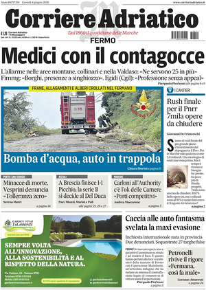 Prima pagina Corriere Adriatico (Fermo) di oggi - Quotidiano regionale