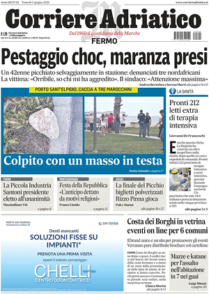 Prima pagina Corriere Adriatico (Fermo) di oggi - Quotidiano regionale