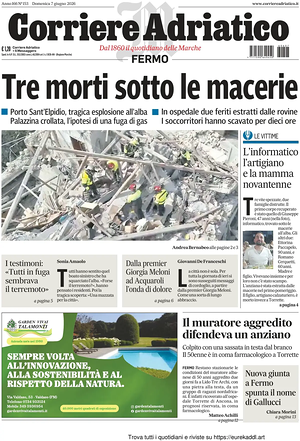 Prima pagina Corriere Adriatico (Fermo) di oggi - Quotidiano regionale