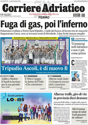 Prima pagina Corriere Adriatico (Fermo) di oggi - Quotidiano regionale
