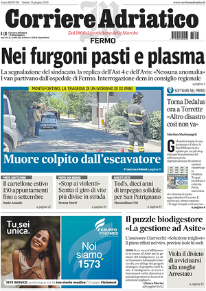 Prima pagina Corriere Adriatico (Fermo) di oggi - Quotidiano regionale