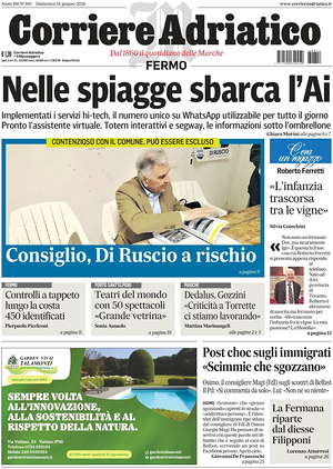 Prima pagina Corriere Adriatico (Fermo) di oggi - Quotidiano regionale