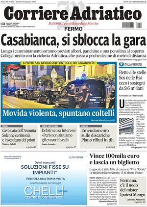 Prima pagina Corriere Adriatico (Fermo) di oggi - Quotidiano regionale