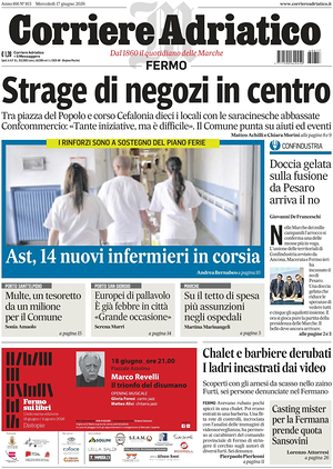 Prima pagina Corriere Adriatico (Fermo) di oggi - Quotidiano regionale