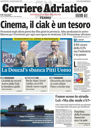 Prima pagina Corriere Adriatico (Fermo) di oggi - Quotidiano regionale