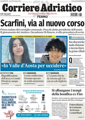 Prima pagina Corriere Adriatico (Fermo) di oggi - Quotidiano regionale