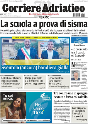 Prima pagina Corriere Adriatico (Fermo) di oggi - Quotidiano regionale
