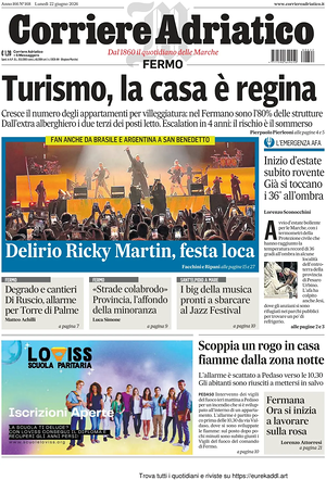 Prima pagina Corriere Adriatico (Fermo) di oggi - Quotidiano regionale