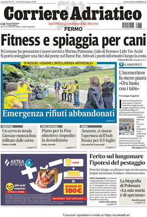 Prima pagina Corriere Adriatico (Fermo) di oggi - Quotidiano regionale