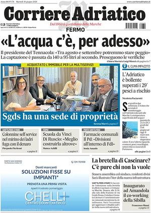 Prima pagina Corriere Adriatico (Fermo) di oggi - Quotidiano regionale