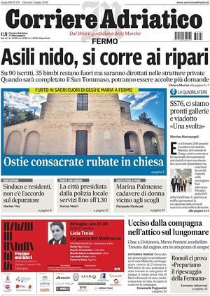 Prima pagina Corriere Adriatico (Fermo) di oggi - Quotidiano regionale